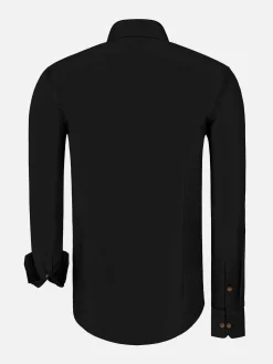 Ales Solid Structured Black Overhemd Lange Mouw