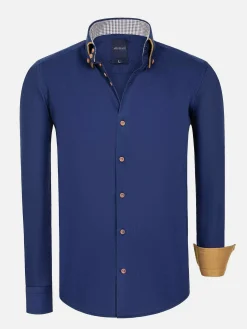 Ales Solid Structured Navy Overhemd Lange Mouw