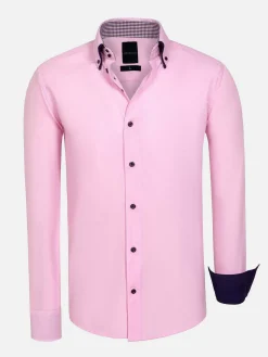 Ales Solid Structured Pink Overhemd Lange Mouw