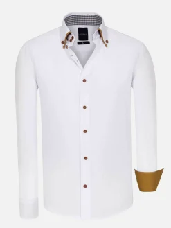 Ales Solid Structured White Overhemd Lange Mouw