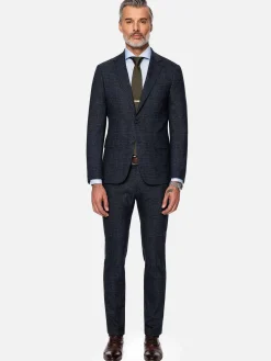 Amalfi Glen Check Wide Lapel Navy Suit Colbert