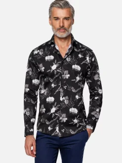 Astoria Floral Black Overhemd Lange Mouw