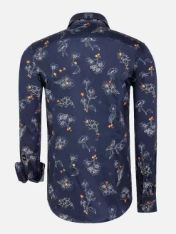 Baga Navy Floral Print Overhemd Longe Mouw