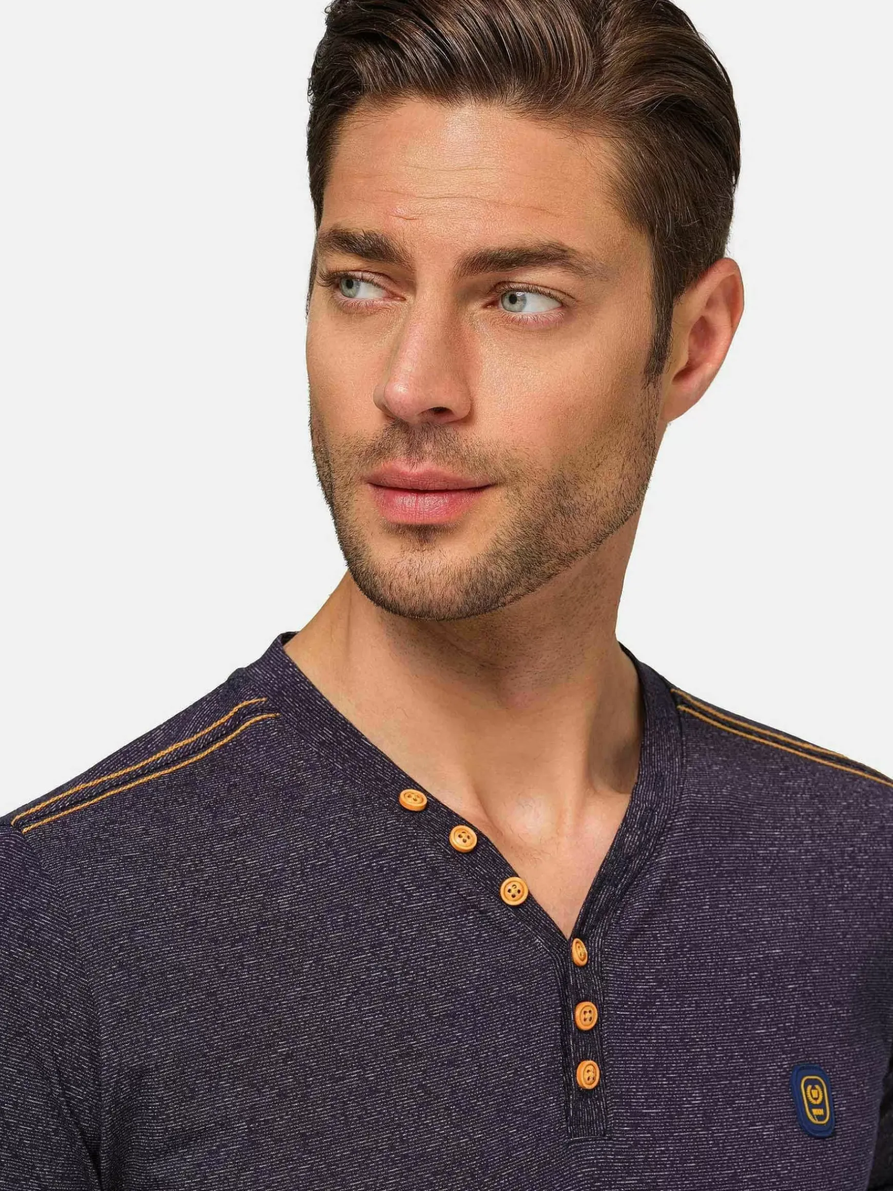 Dirkous V-Neck Button Down Navy T-Shirt