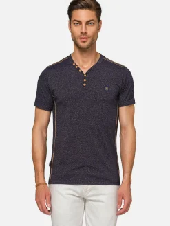 Dirkous V-Neck Button Down Navy T-Shirt