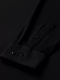 Everest Spread Collar Black Overhemd Lange Mouw