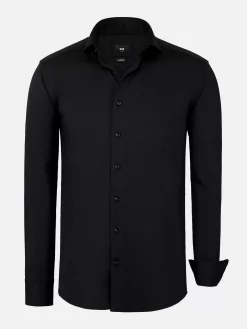 Everest Spread Collar Black Overhemd Lange Mouw