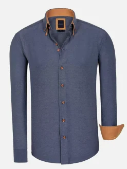 Flers Double Collar Dark Indigo Overhemd Lange Mouw