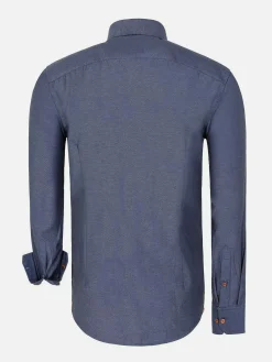 Flers Double Collar Dark Indigo Overhemd Lange Mouw