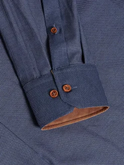 Flers Double Collar Dark Indigo Overhemd Lange Mouw