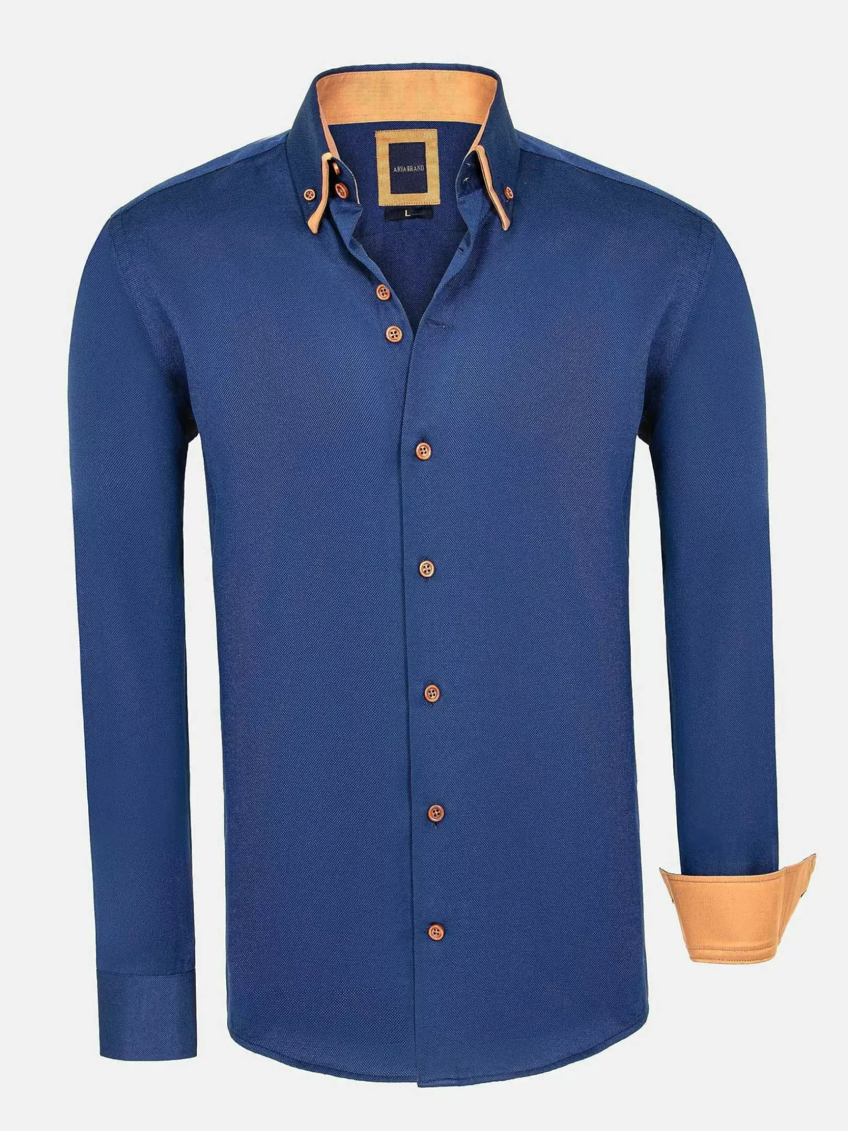 Flers Double Collar Navy Overhemd Lange Mouw