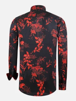 Florence Red Floral Black Overhemd Lange Mouw