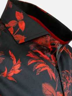 Florence Red Floral Black Overhemd Lange Mouw