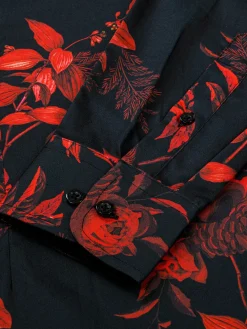 Florence Red Floral Black Overhemd Lange Mouw