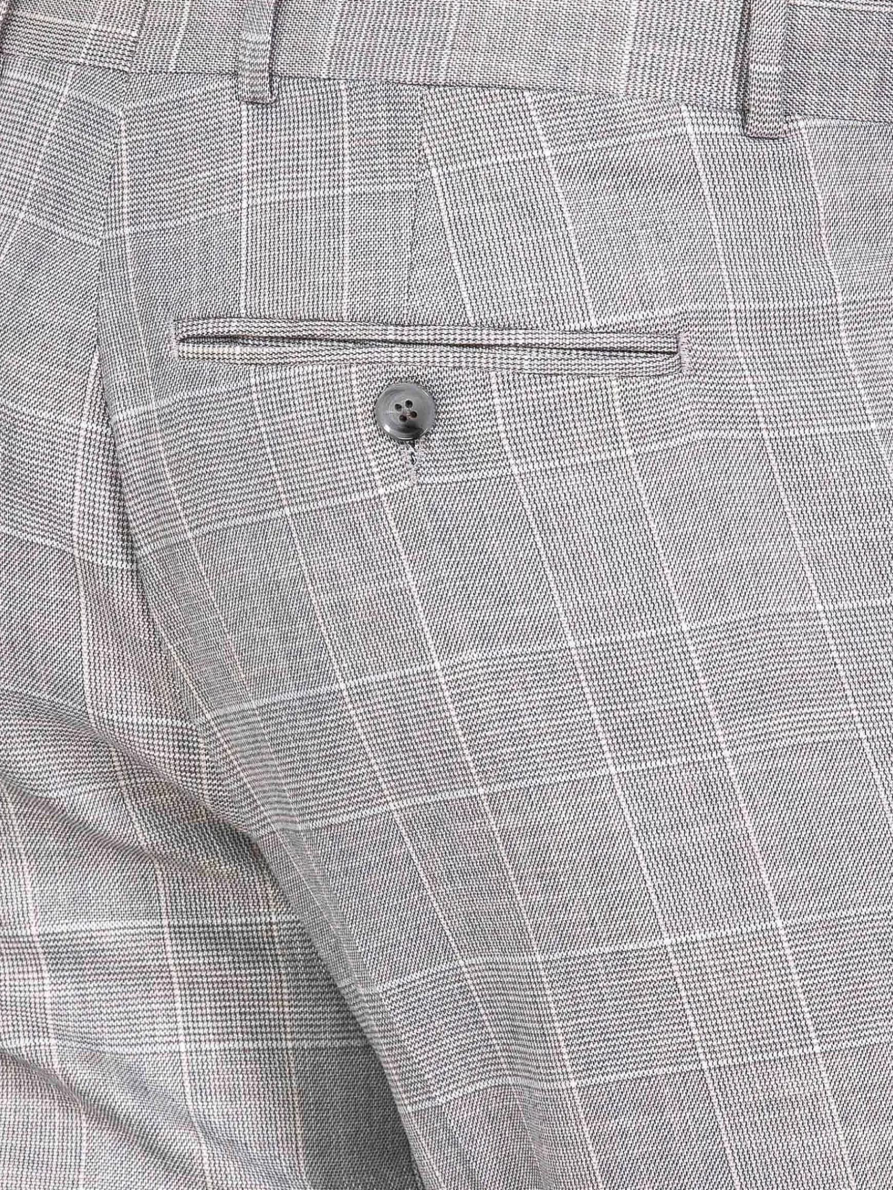 Ground Checkered Slim Fit Grey Pantalon