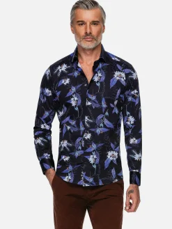 Havana Navy Floral Print Overhemd Lange Mouw