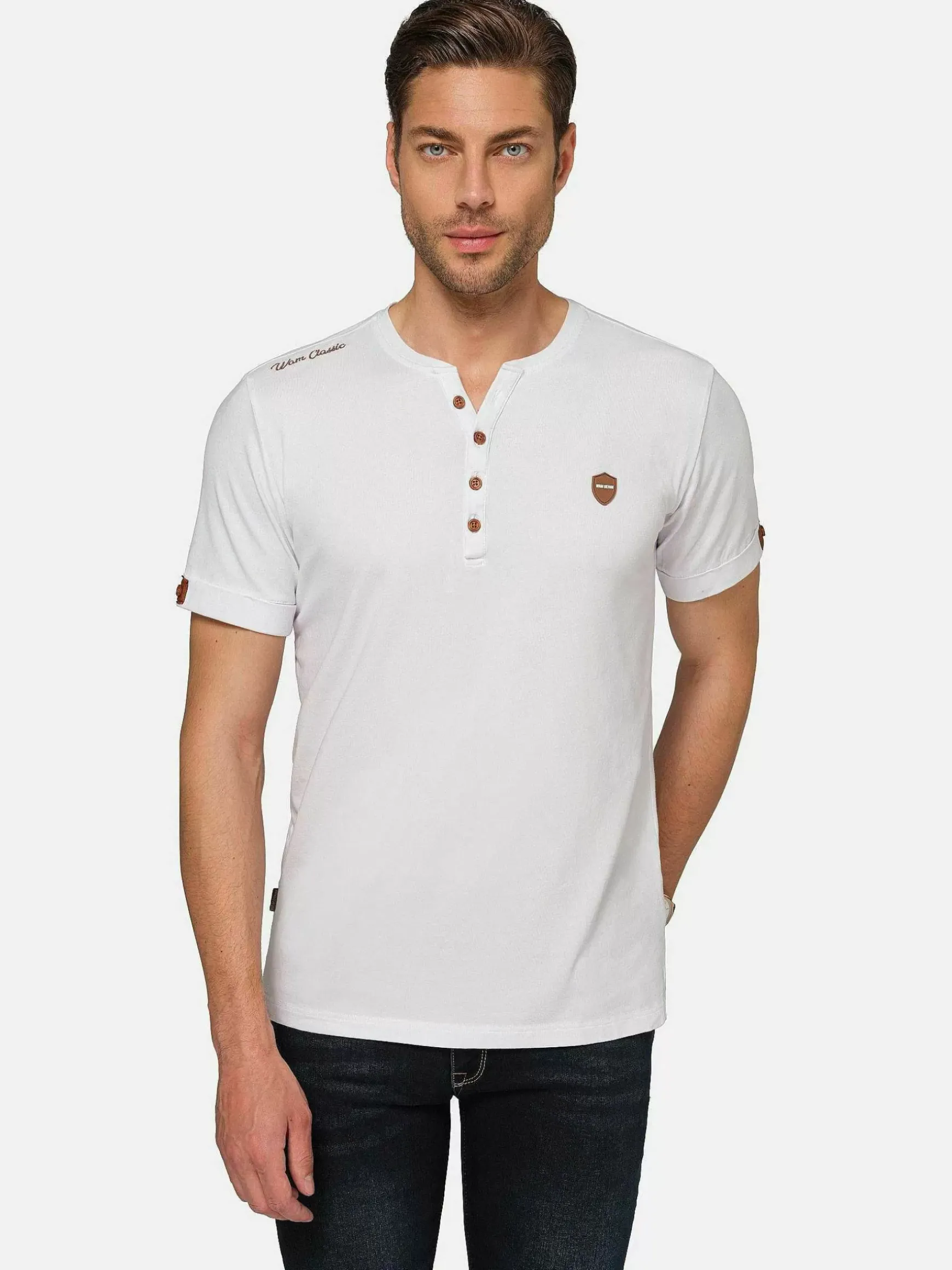 Korfual Casual V-Neck Button T-Shirt White