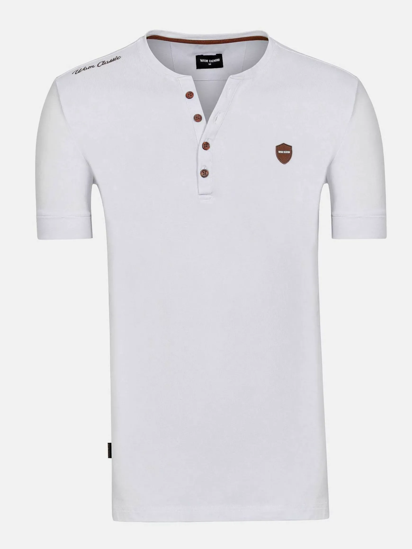 Korfual Casual V-Neck Button T-Shirt White