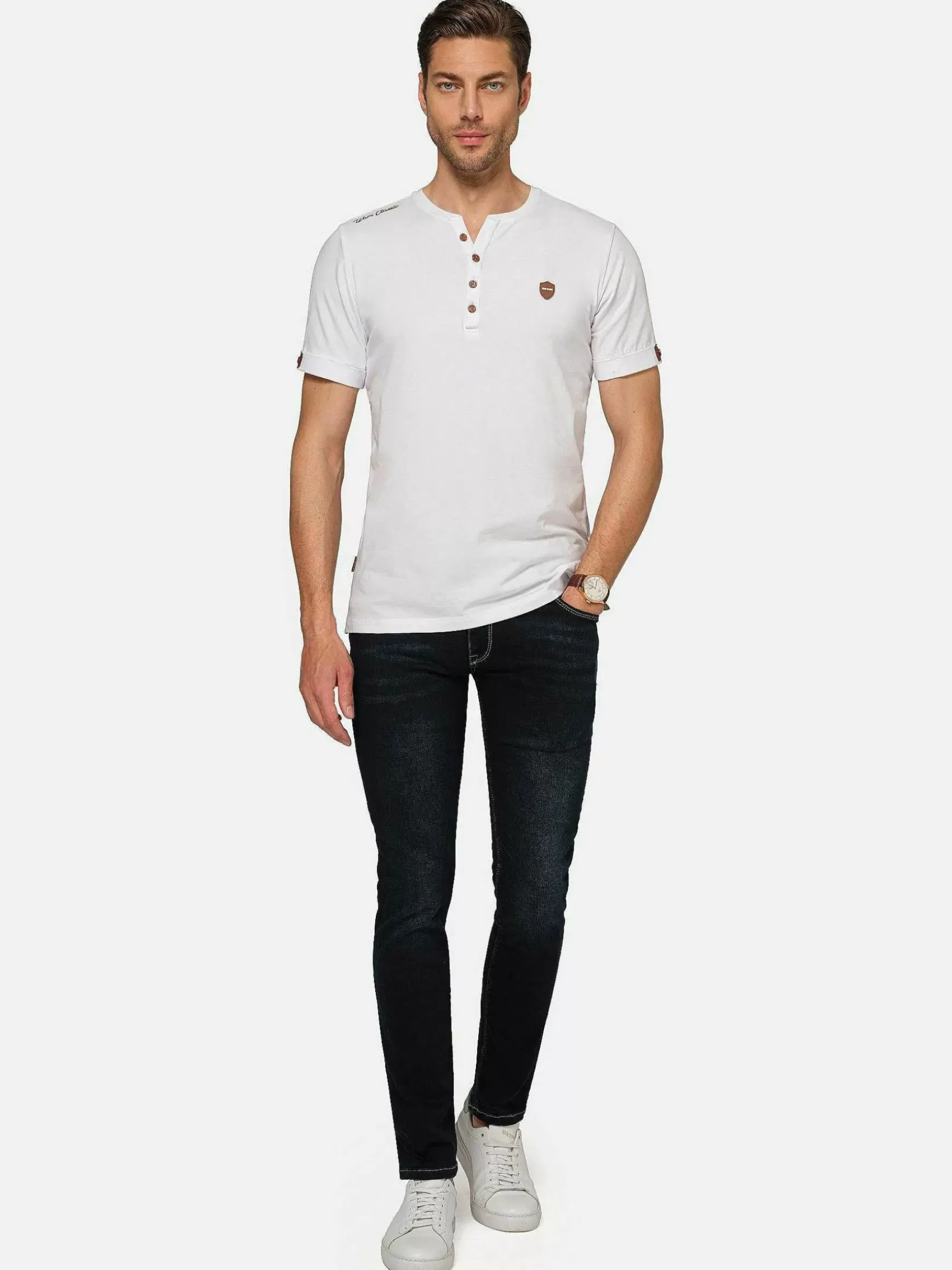 Korfual Casual V-Neck Button T-Shirt White