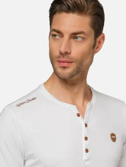 Korfual Casual V-Neck Button T-Shirt White