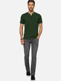 Korfual Casual V-Neck Button T-Shirt Khaki