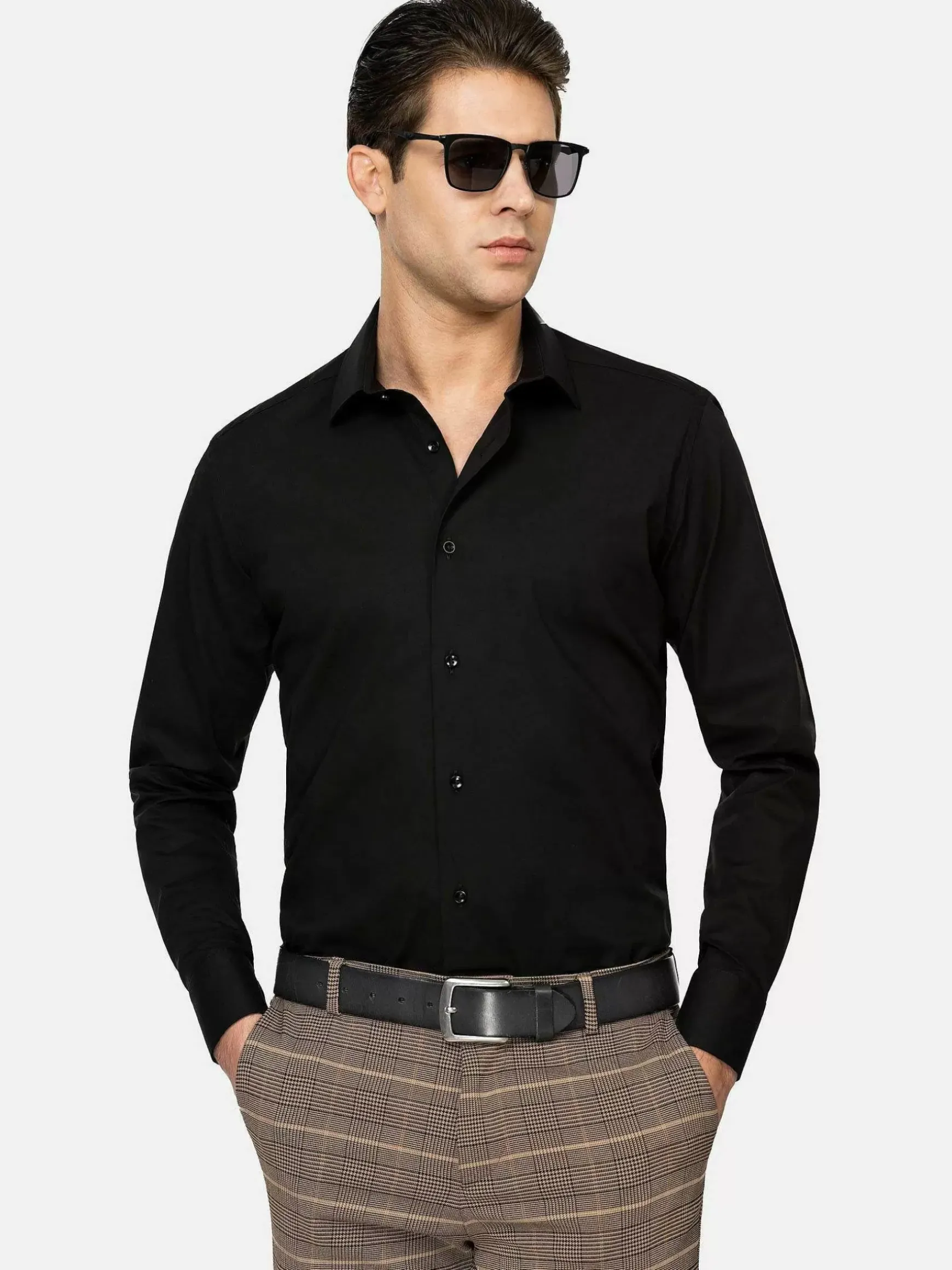 Leira Solid Black Overhemd Lange Mouw