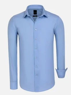 Leira Solid Blue Overhemd Lange Mouw