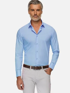 Leira Solid Blue Overhemd Lange Mouw