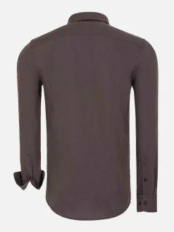 Leira Solid Brown Overhemd Lange Mouw