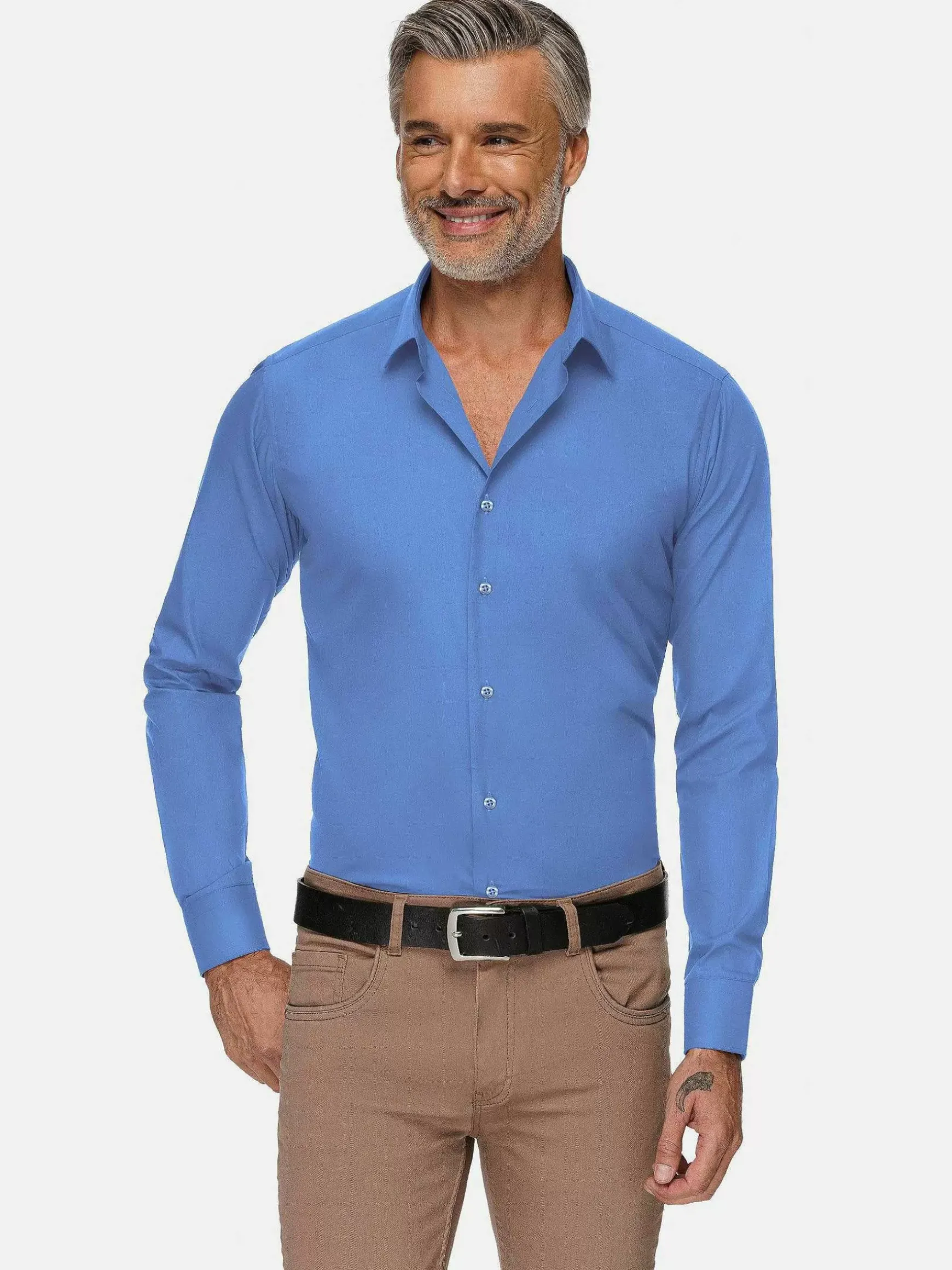 Leira Solid Dark Blue Overhemd Lange Mouw