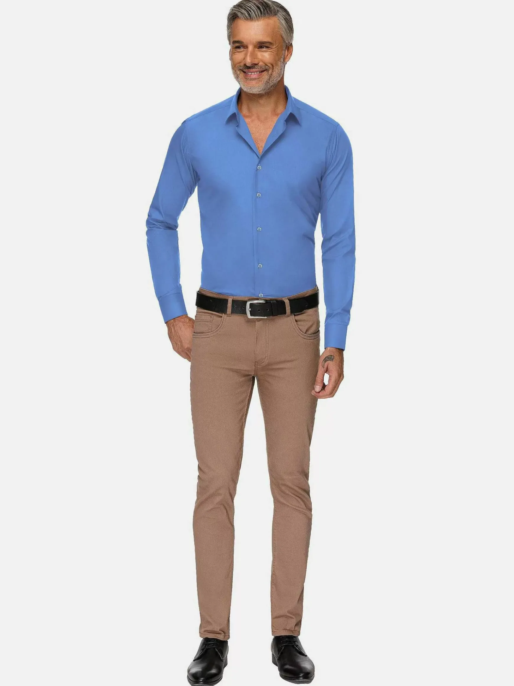 Leira Solid Dark Blue Overhemd Lange Mouw