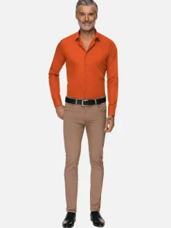 Leira Solid Dark Orange Overhemd Lange Mouw
