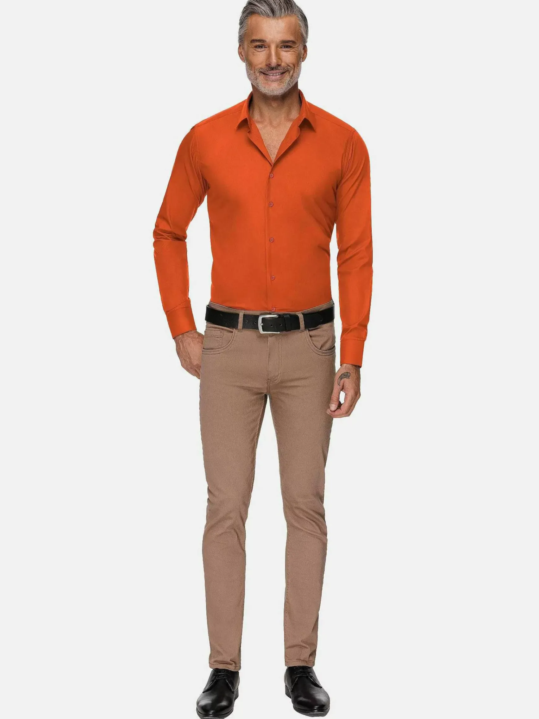 Leira Solid Dark Orange Overhemd Lange Mouw