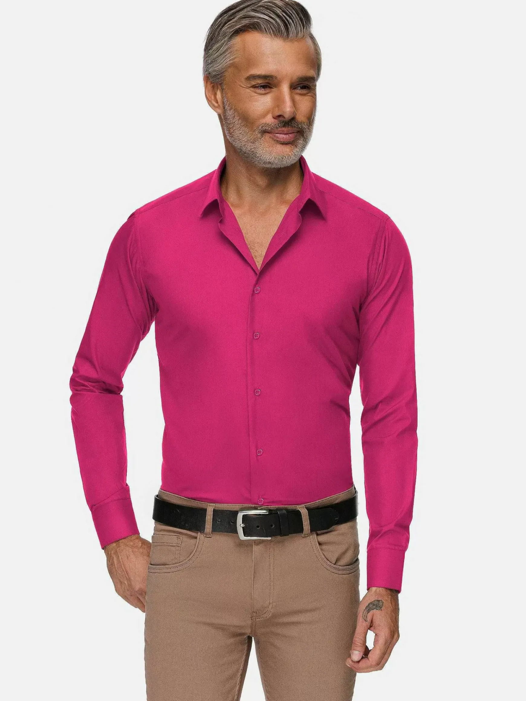 Leira Solid Fuchsia Overhemd Lange Mouw