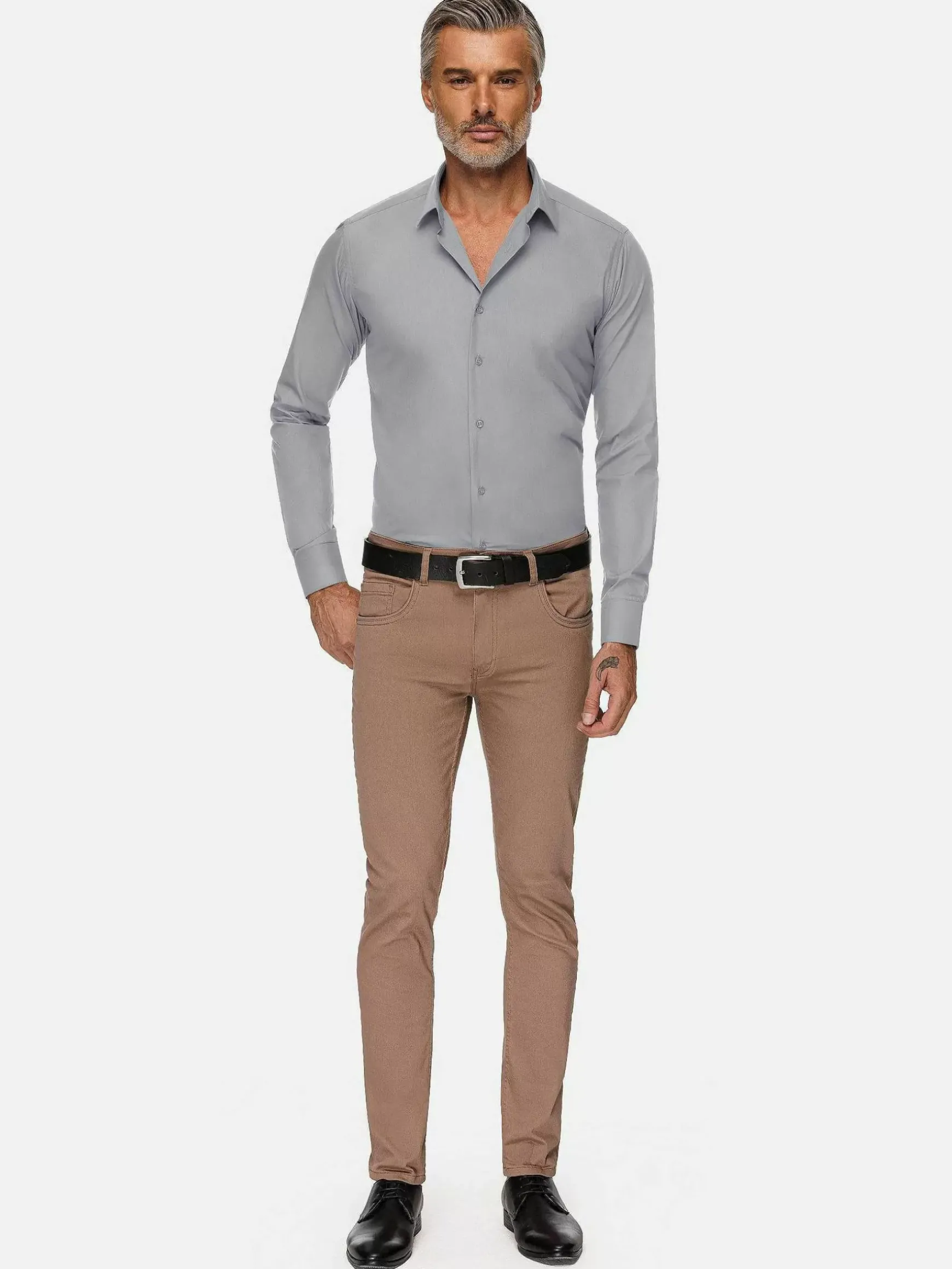 Leira Solid Grey Overhemd Lange Mouw