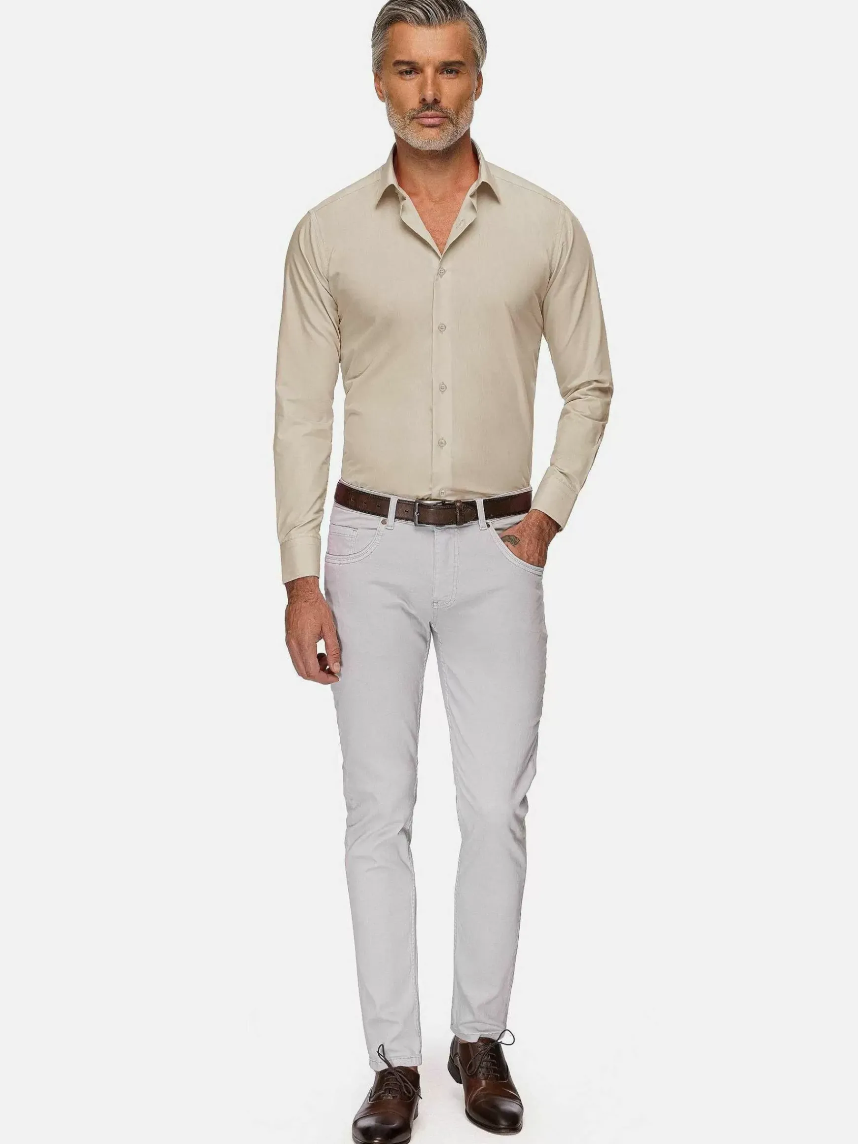 Leira Solid Light Beige Overhemd Lange Mouw