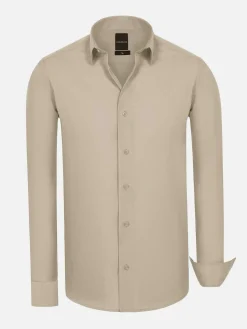 Leira Solid Light Beige Overhemd Lange Mouw
