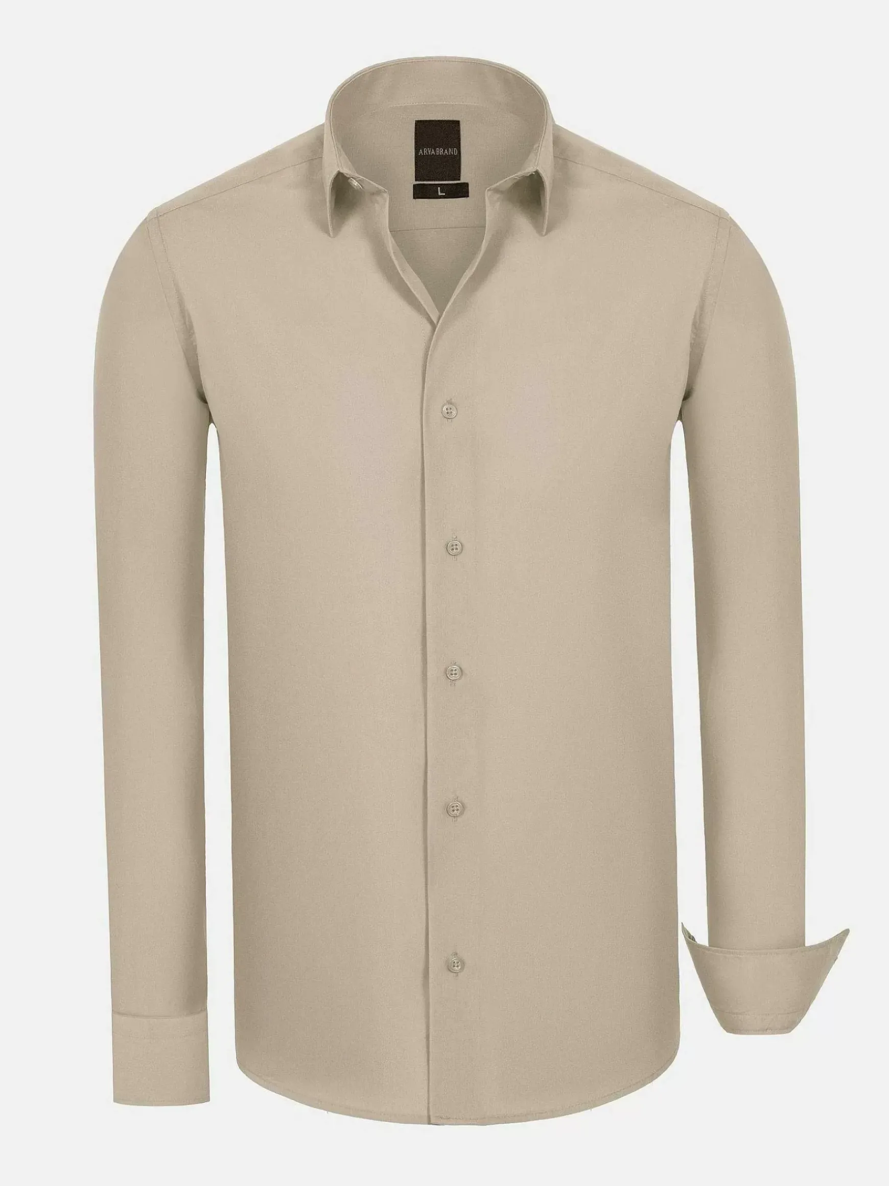 Leira Solid Light Beige Overhemd Lange Mouw