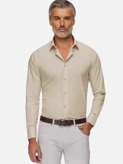 Leira Solid Light Beige Overhemd Lange Mouw