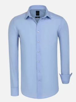 Leira Solid Light Blue Overhemd Lange Mouw