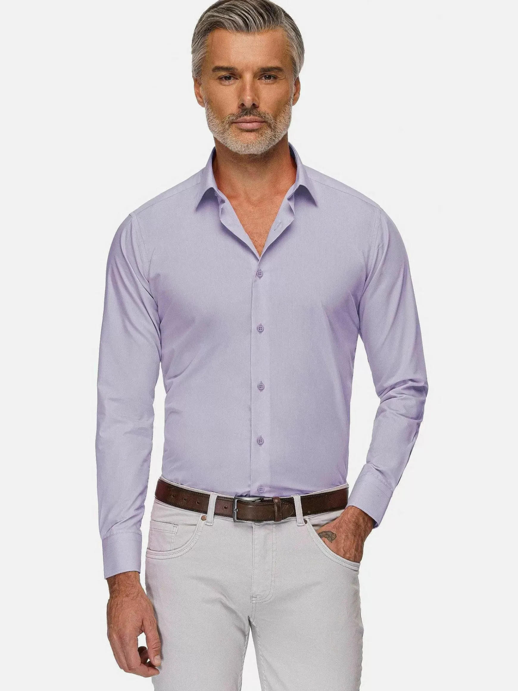 Leira Solid Lilac Overhemd Lange Mouw