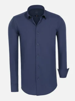 Leira Solid Navy Overhemd Lange Mouw