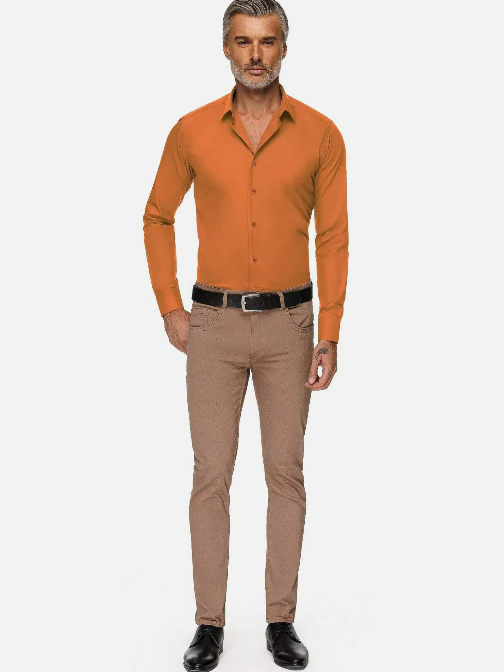 Leira Solid Orange Overhemd Lange Mouw