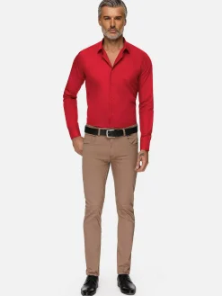 Leira Solid Red Overhemd Lange Mouw