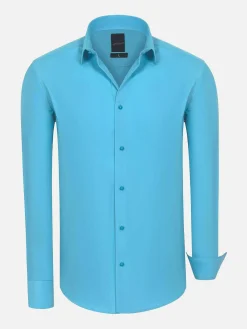 Leira Solid Turquoise Overhemd Lange Mouw