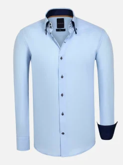 Metz Solid Blue Overhemd Lange Mouw