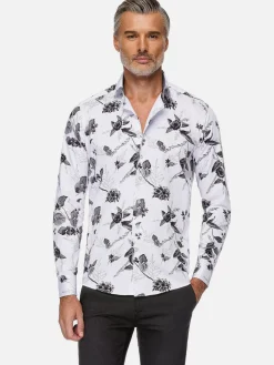 Oasis White Floral Print Overhemd Lange Mouw