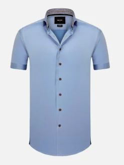 Owen Tailored Fit Blue Overhemd Korte Mouw