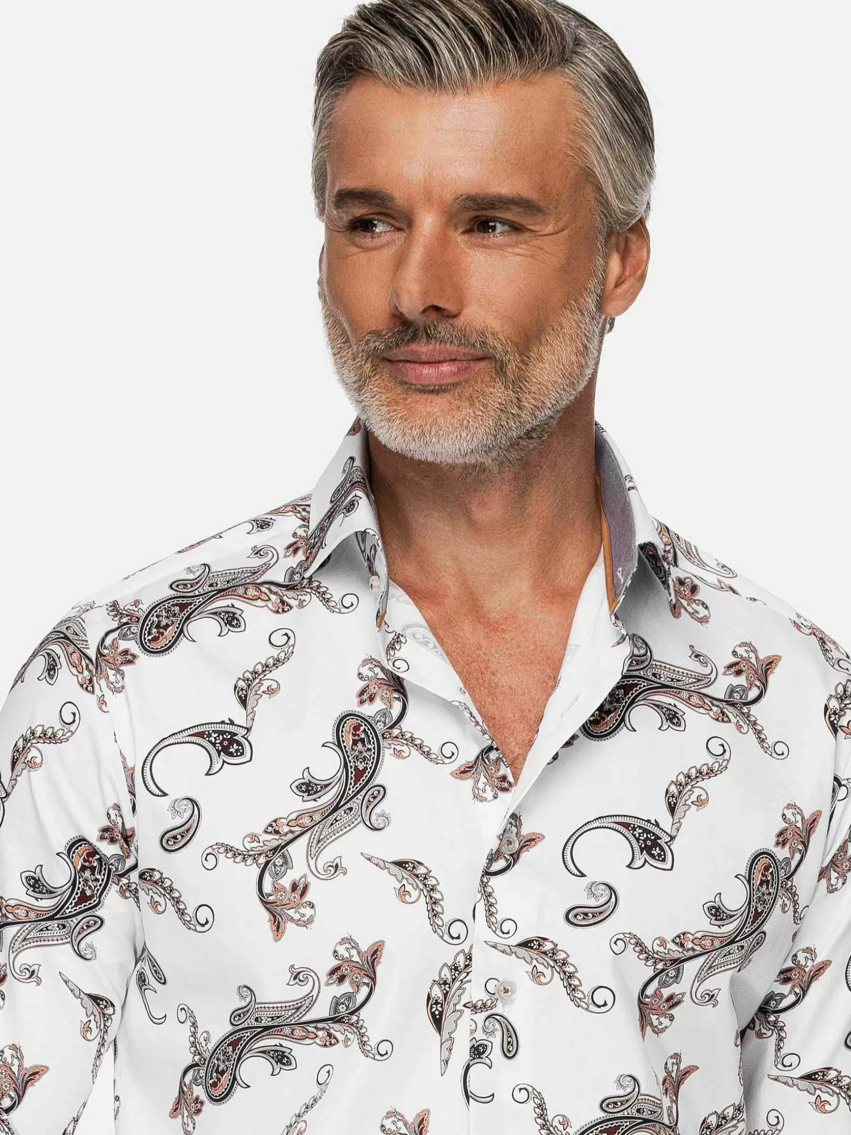 Paisley White Floral Print Overhemd Lange Mouw