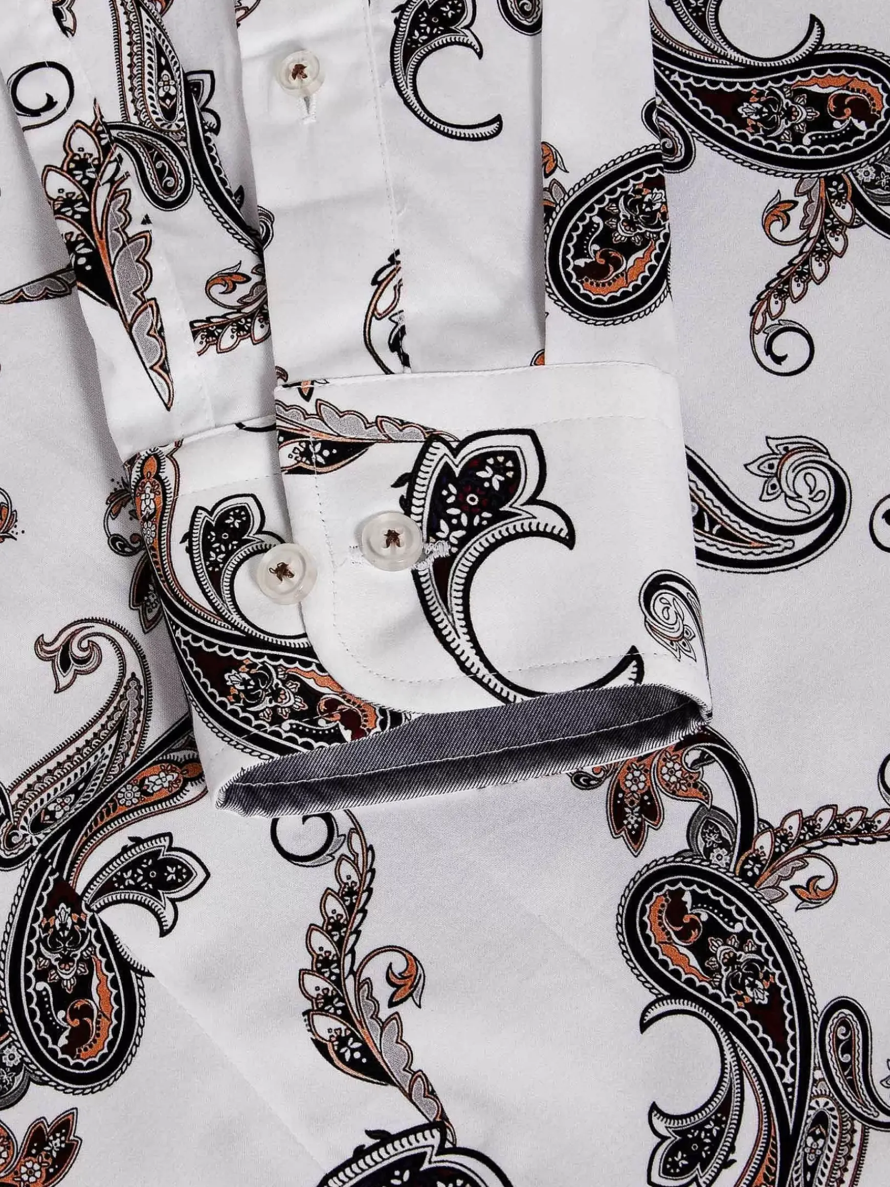 Paisley White Floral Print Overhemd Lange Mouw